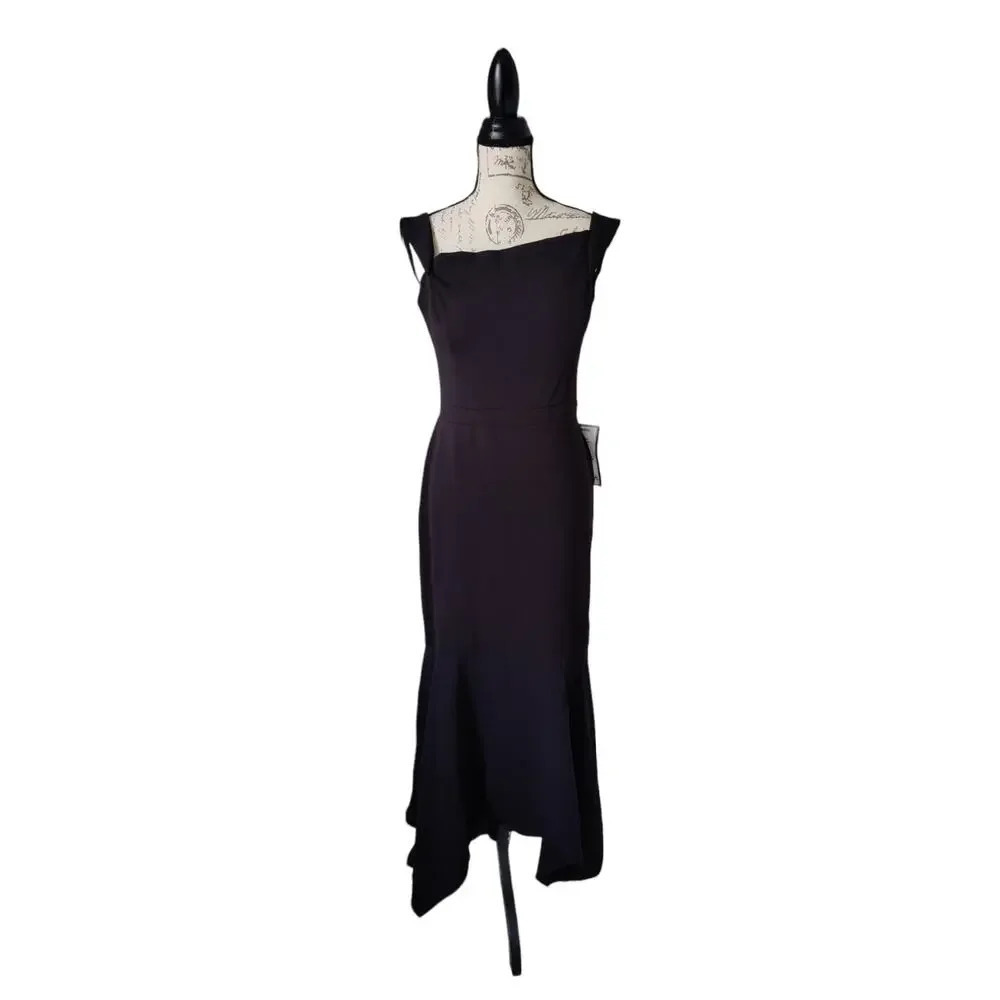 Xscape‎ Black Sleeveless Long Gown Formal Dress Asymmetrical Neckline Size 16